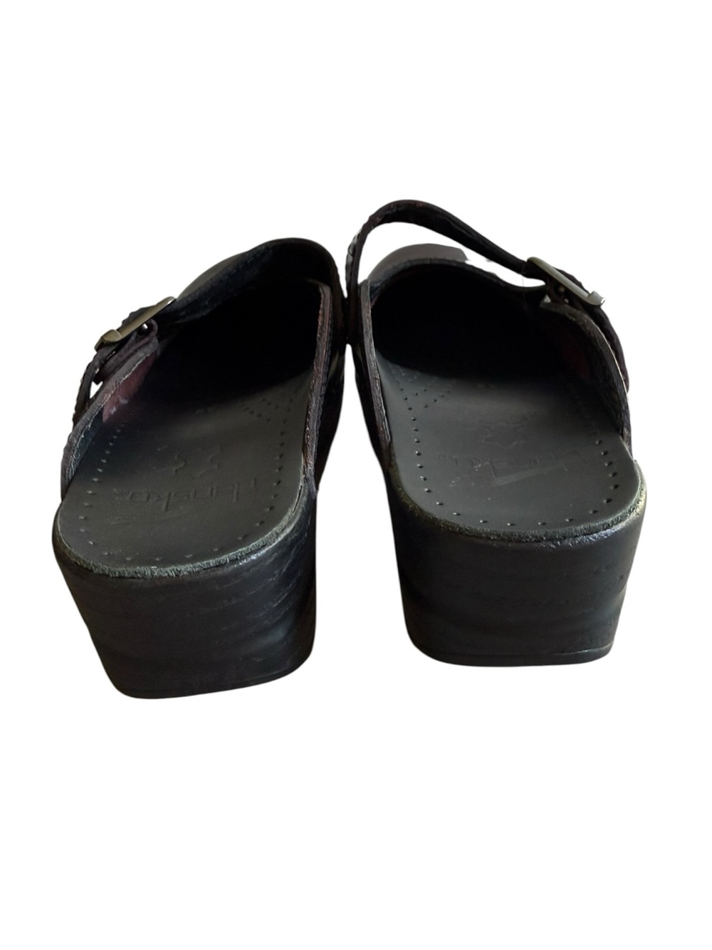 Dansko Merrie Burgundy Leather Mary Jane Clogs Buckle Strap Perforated 38 Scandi - Picture 7 of 11